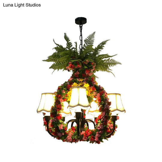 Industrial Flower Fabric Chandelier With 5 Led Lights In Black