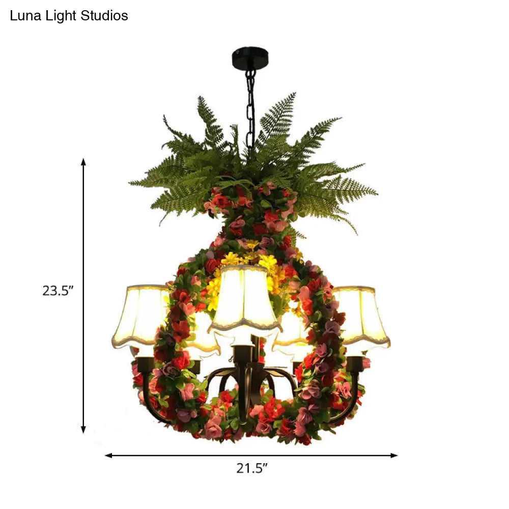 Industrial Flower Fabric Chandelier With 5 Led Lights In Black