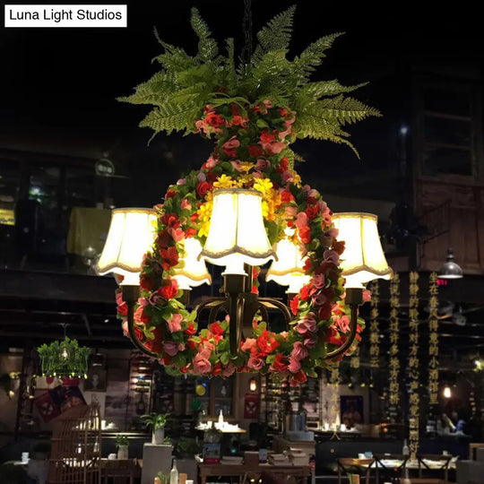 Industrial Flower Fabric Chandelier With 5 Led Lights In Black