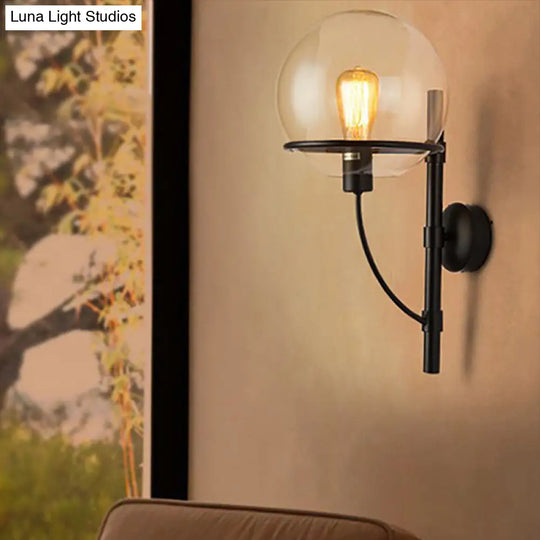 Industrial Black Clear Glass Wall Sconce Light Fixture For Coffee Shop