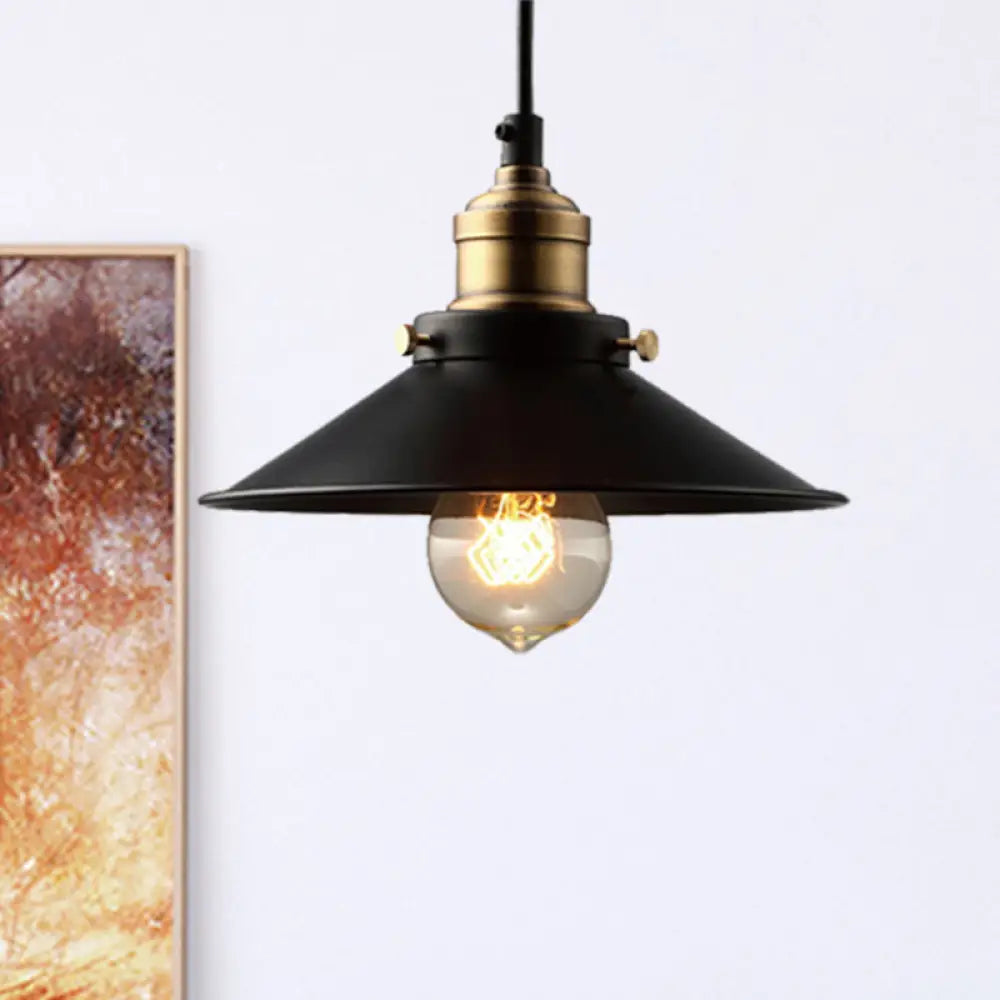 Industrial Black Cone Metal Pendant Ceiling Light - Stylish Single Bulb Hanging Lamp For Living Room