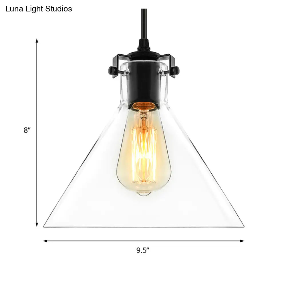 Industrial Black Clear Glass Cone Pendant Light Fixture For Living Room