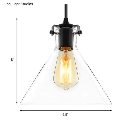 Industrial Black Clear Glass Cone Pendant Light Fixture For Living Room