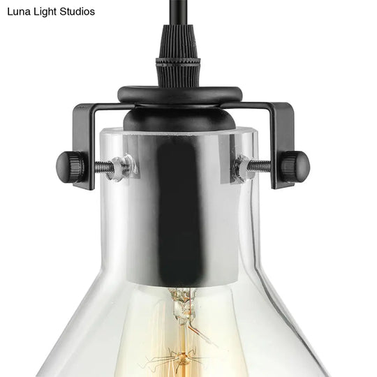 Industrial Black Clear Glass Cone Pendant Light Fixture For Living Room