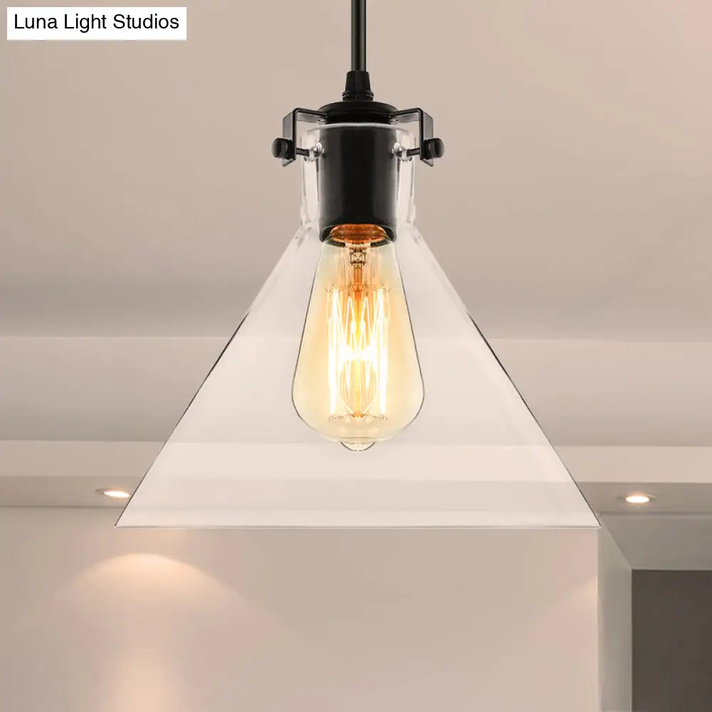 Industrial Black Cone Pendant Lighting - Clear Glass Hanging Light Fixture For Living Room