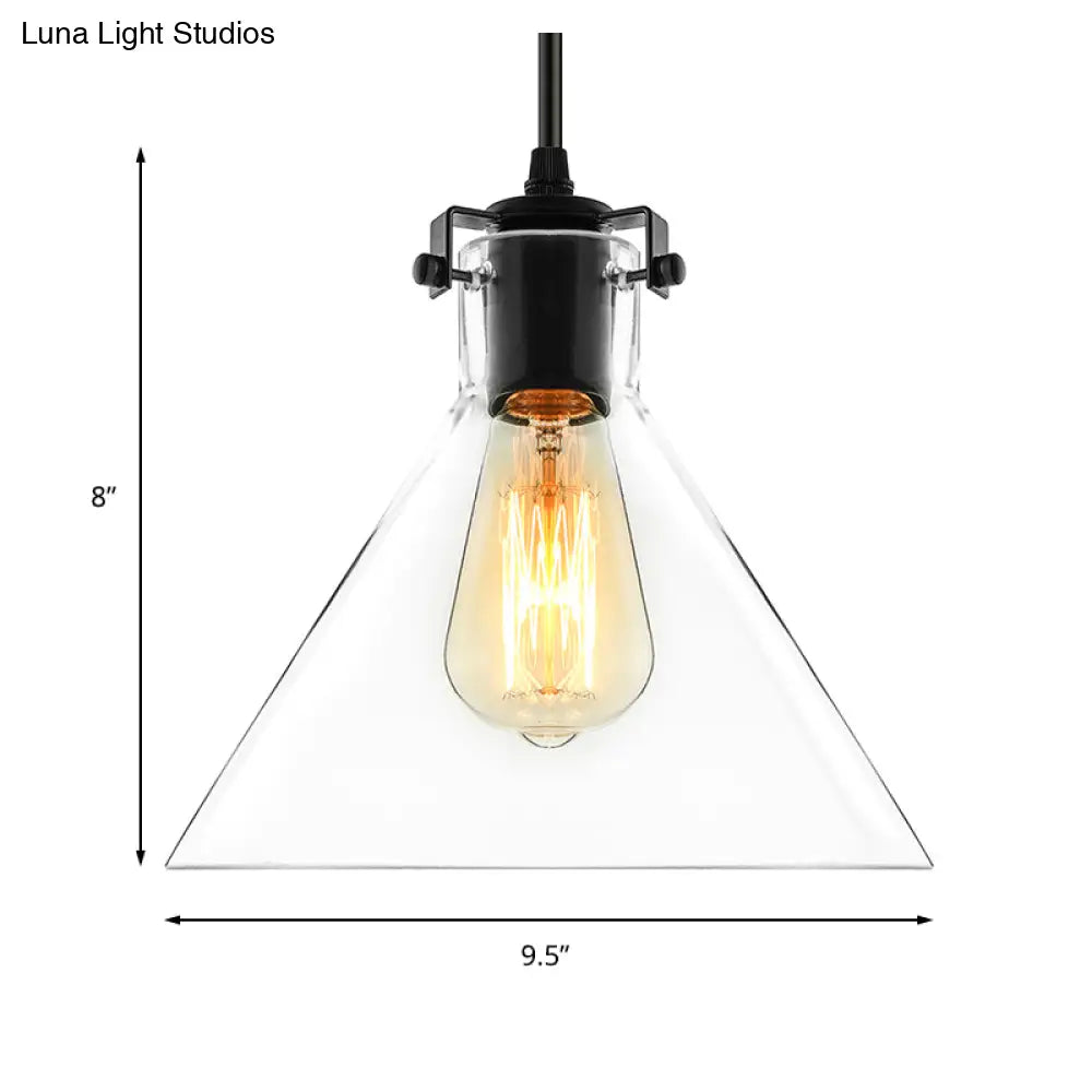 Industrial Black Cone Pendant Lighting - Clear Glass Hanging Light Fixture For Living Room