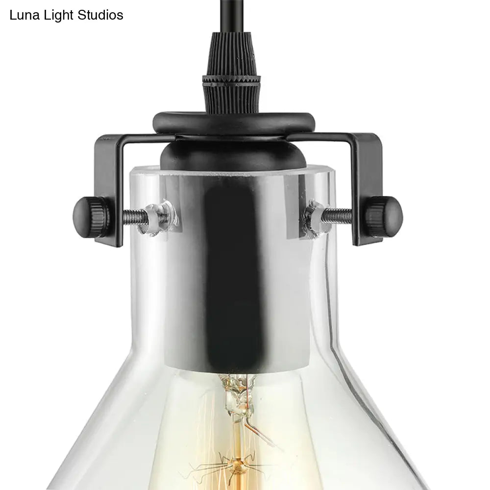 Industrial Black Cone Pendant Lighting - Clear Glass Hanging Light Fixture For Living Room