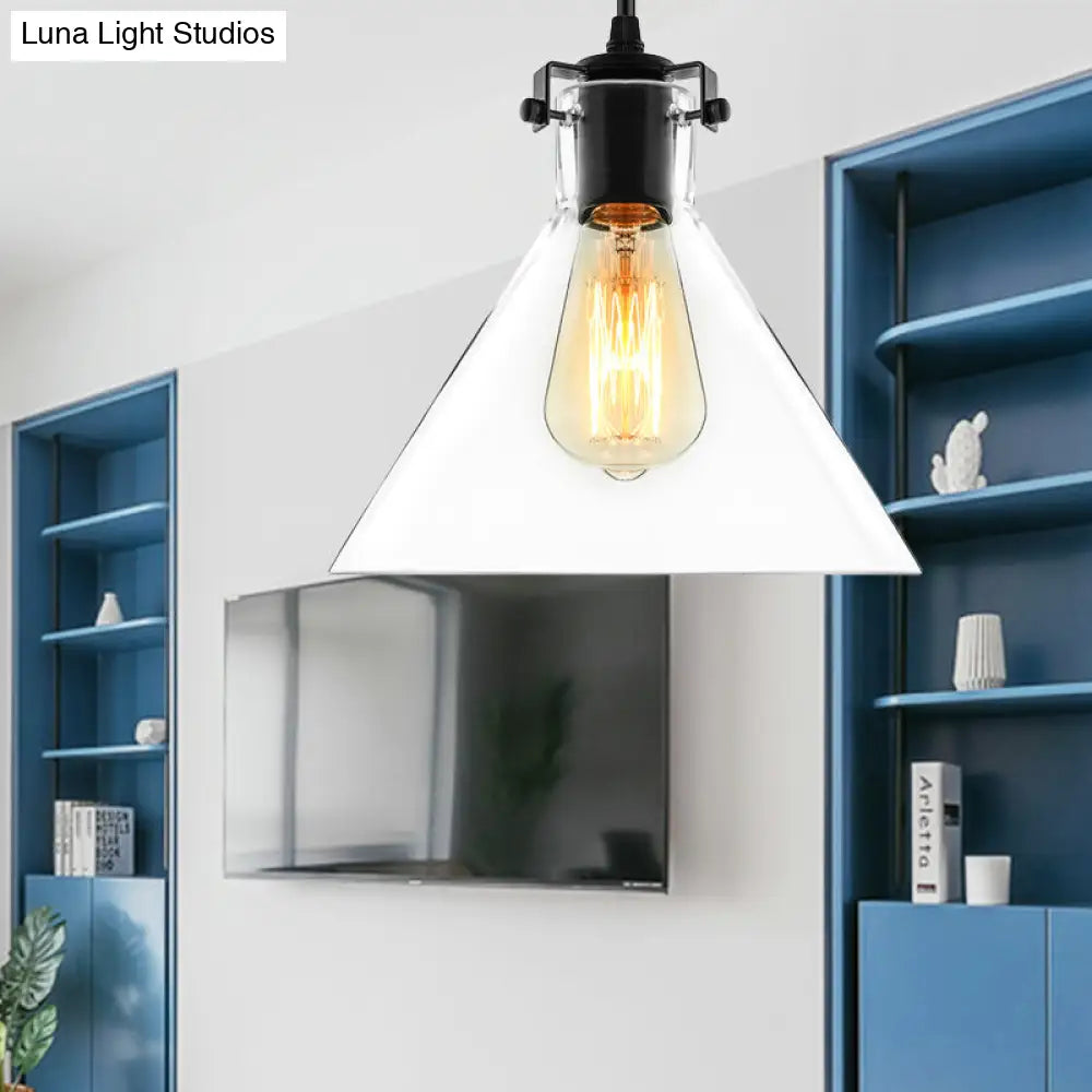 Industrial Black Clear Glass Cone Pendant Light Fixture For Living Room