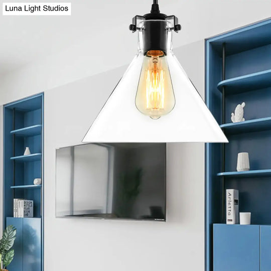 Industrial Black Clear Glass Cone Pendant Light Fixture For Living Room