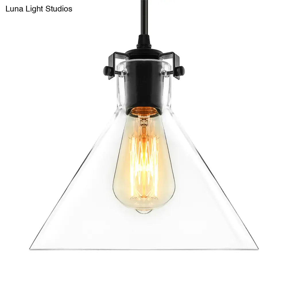 Industrial Black Cone Pendant Lighting - Clear Glass Hanging Light Fixture For Living Room