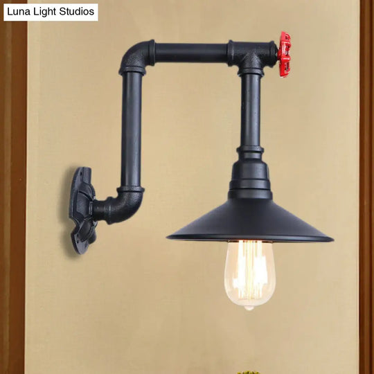 Industrial Black Cone Wall Sconce With Pipe Design And Iron Finish