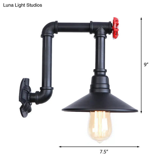 Industrial Black Cone Wall Sconce With Pipe Design And Iron Finish