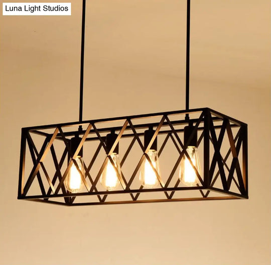 Industrial Black Cross-Framed Pendant Light For Dining Table