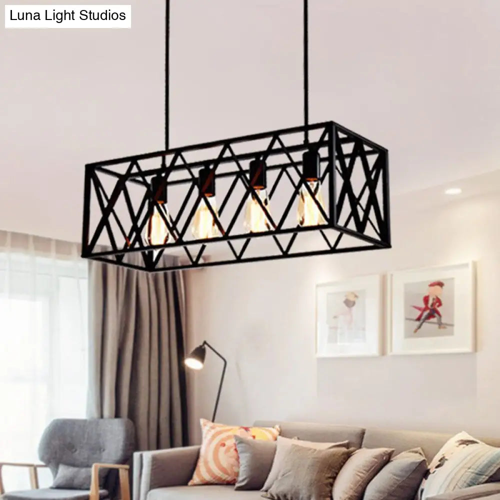 Industrial Black Cross-Framed Pendant Light For Dining Table