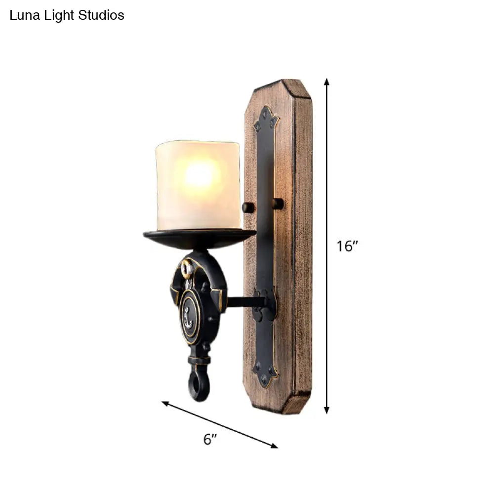 Industrial Black Cylinder Wall Hanging Light With Frosted Glass - 1/2-Light Dining Room Sconce