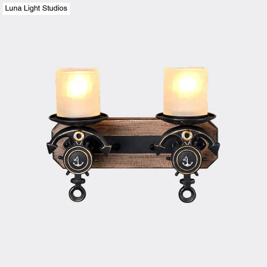 Industrial Black Cylinder Wall Hanging Light With Frosted Glass - 1/2-Light Dining Room Sconce