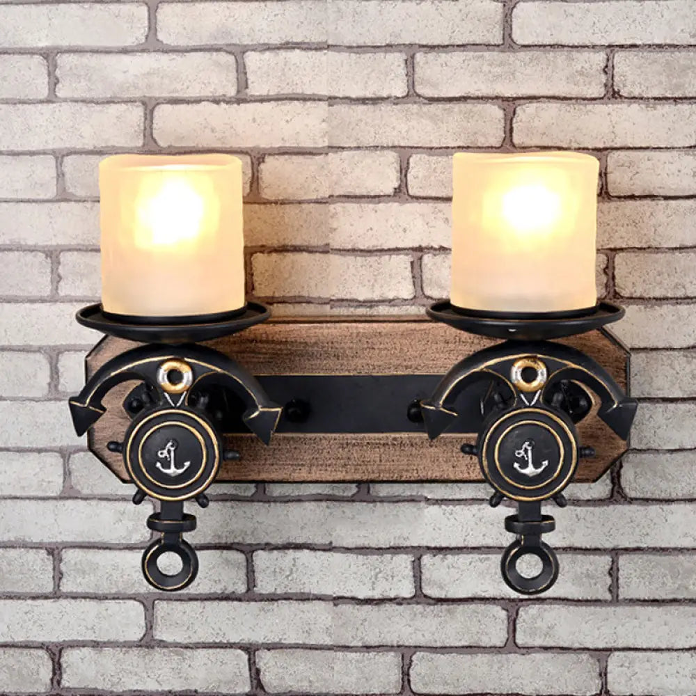 Industrial Black Cylinder Wall Hanging Light With Frosted Glass - 1/2-Light Dining Room Sconce