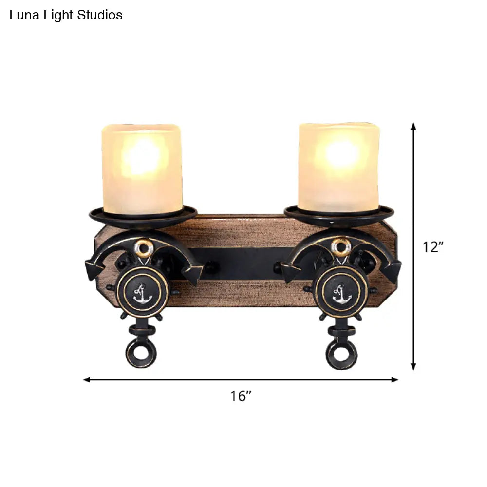 Industrial Black Cylinder Wall Hanging Light With Frosted Glass - 1/2-Light Dining Room Sconce