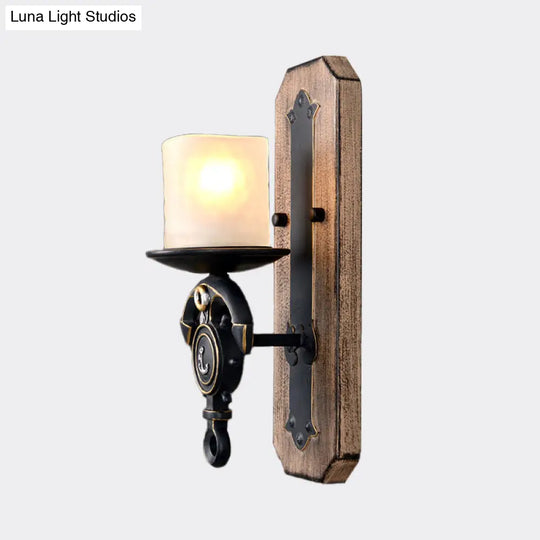 Industrial Black Cylinder Wall Hanging Light With Frosted Glass - 1/2-Light Dining Room Sconce