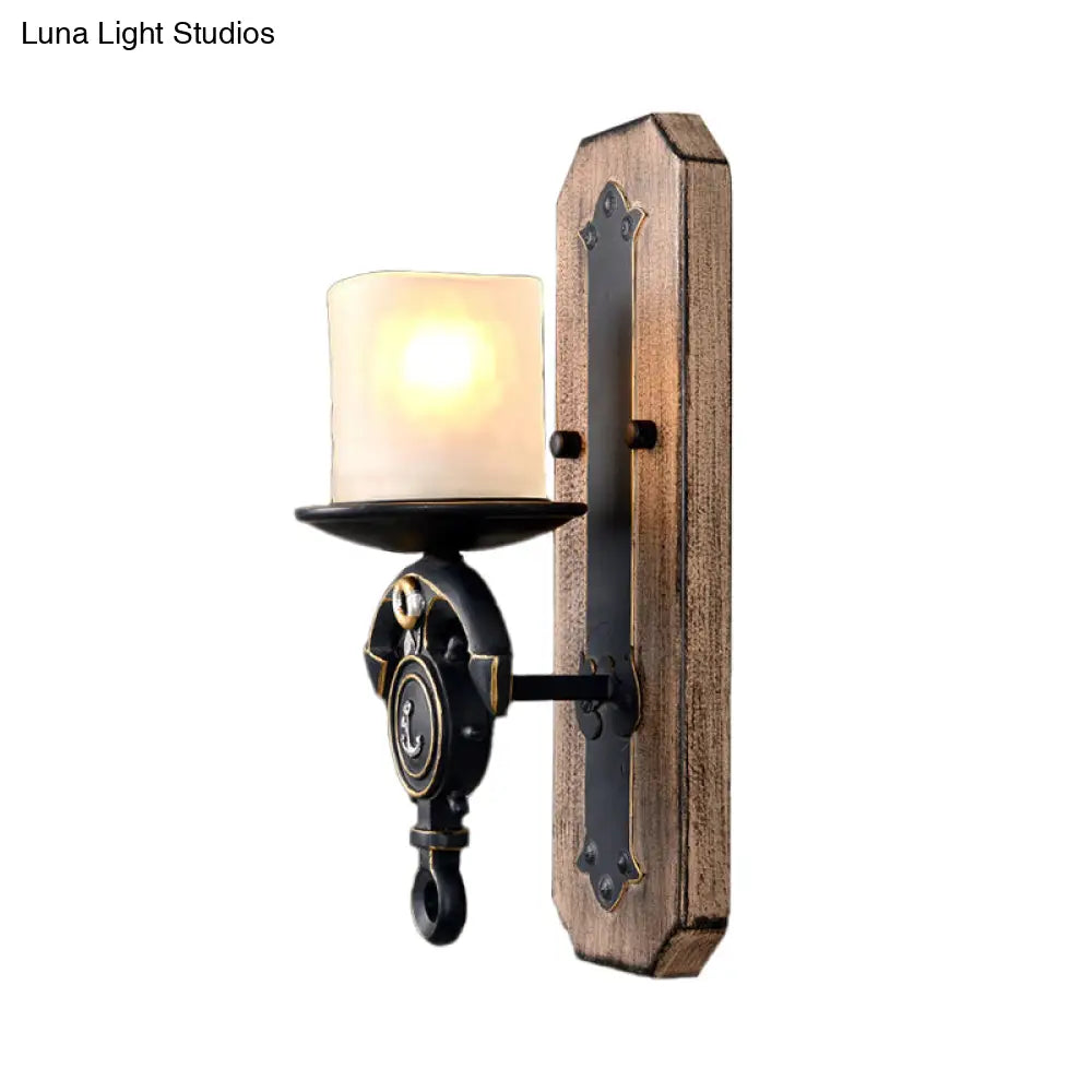 Industrial Black Cylinder Wall Hanging Light With Frosted Glass - 1/2-Light Dining Room Sconce