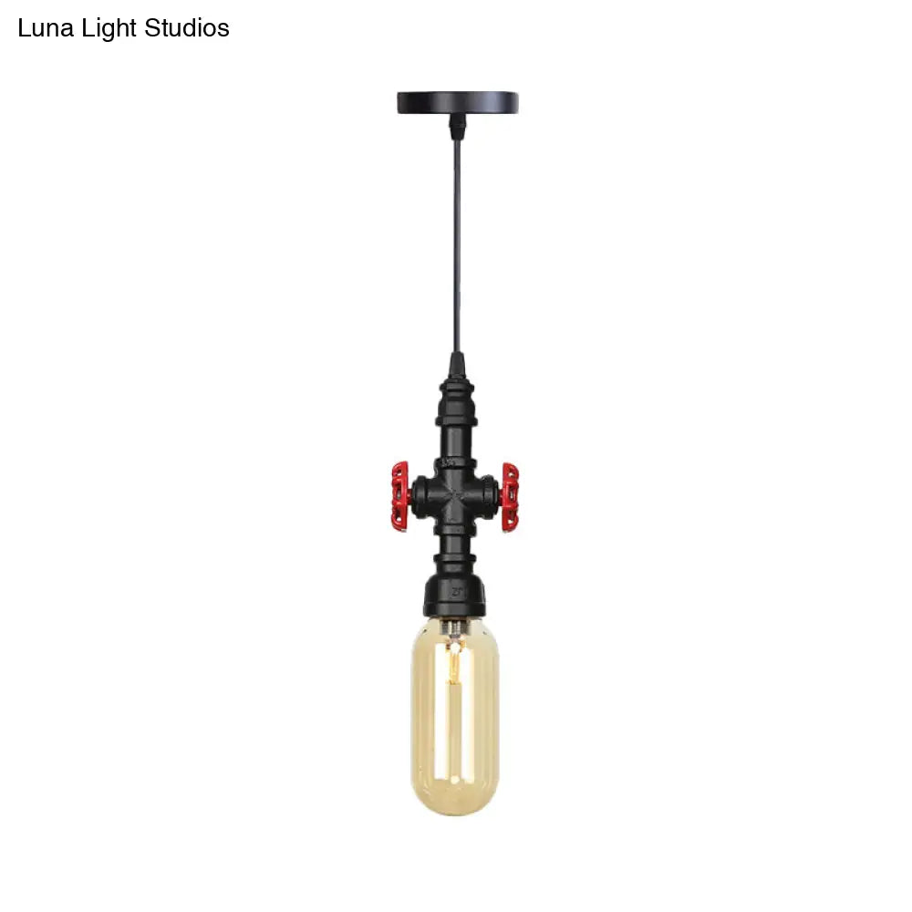 Industrial Black Ball/Capsule Suspension Light With Amber Glass - Ceiling Pendant Pipe Lamp (1