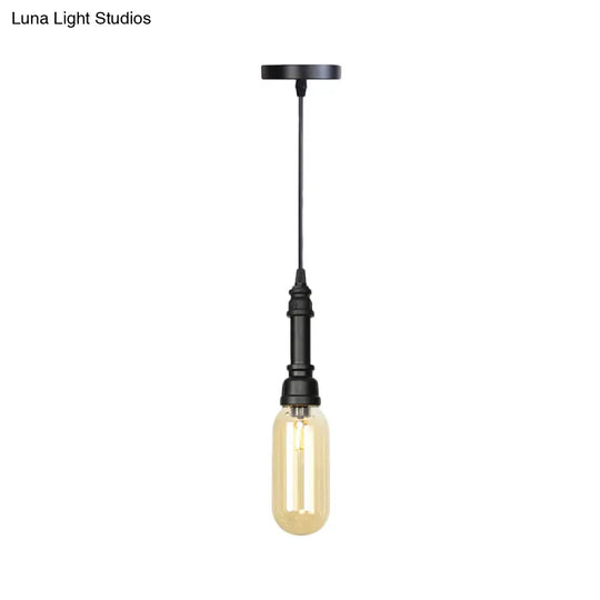 Industrial Black Ball/Capsule Suspension Light With Amber Glass - Ceiling Pendant Pipe Lamp (1