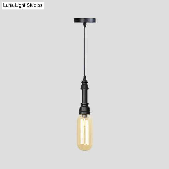 Industrial Black Ball/Capsule Suspension Light With Amber Glass - Ceiling Pendant Pipe Lamp (1