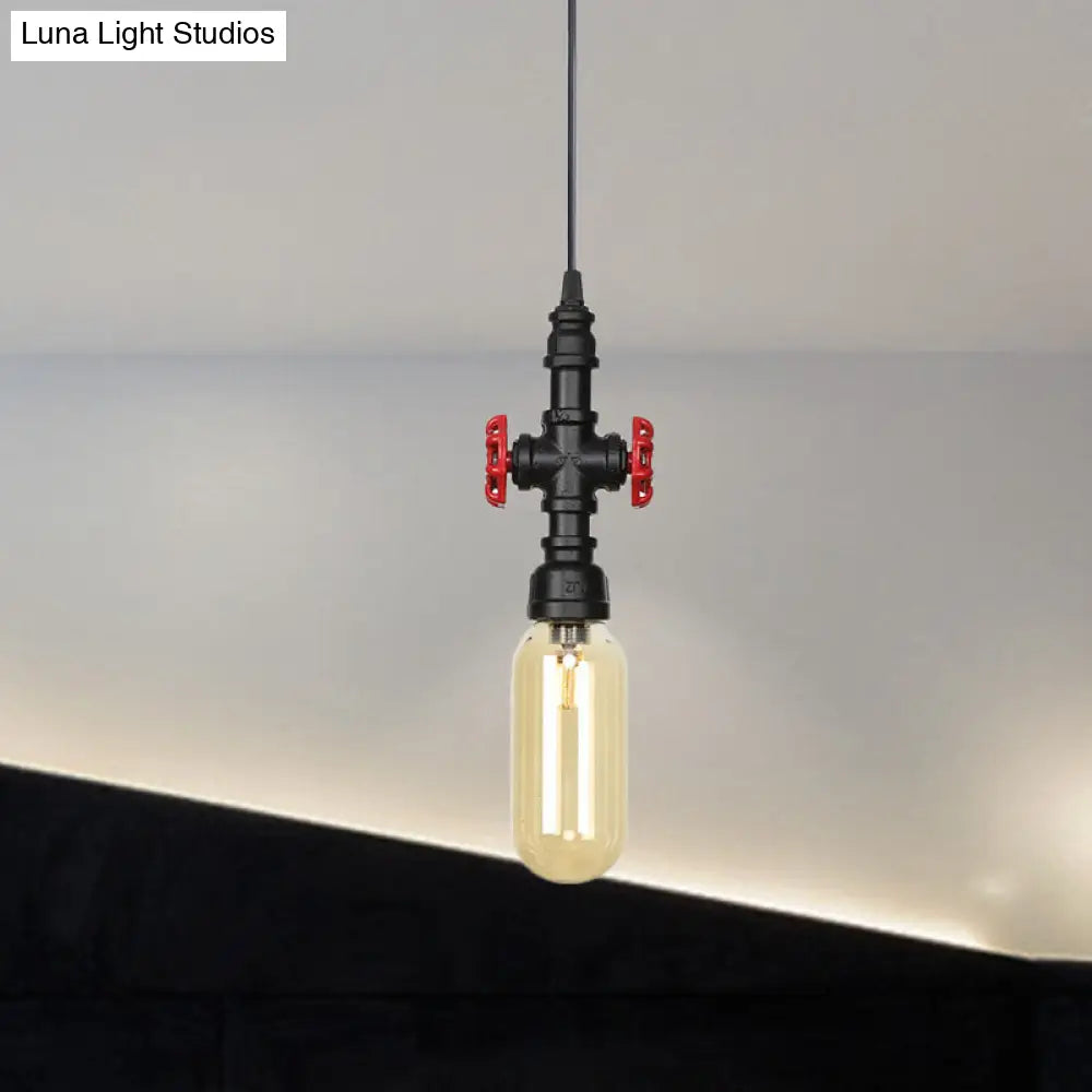 Industrial Black Ball/Capsule Suspension Light With Amber Glass - Ceiling Pendant Pipe Lamp (1