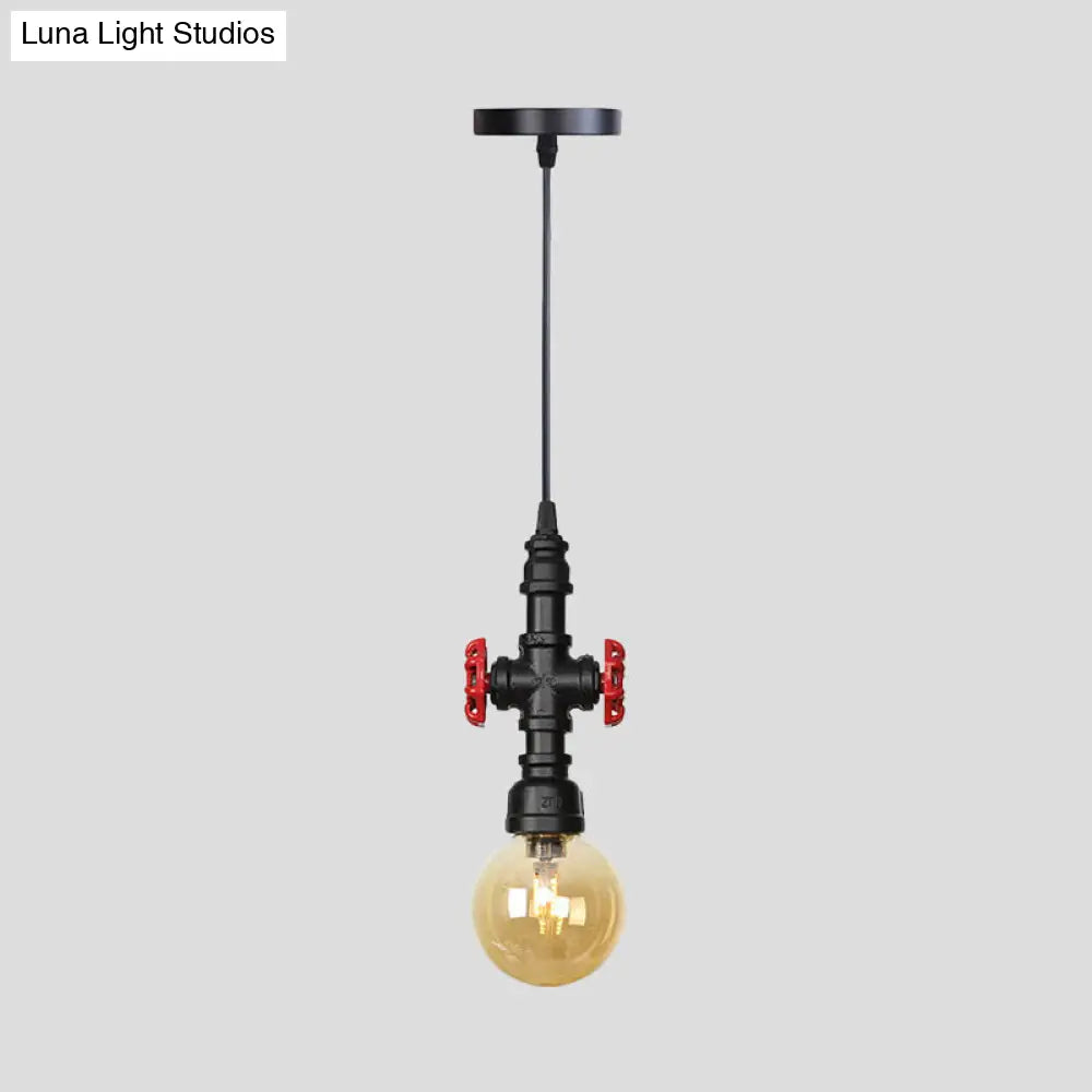 Industrial Black Ball/Capsule Suspension Light With Amber Glass - Ceiling Pendant Pipe Lamp (1