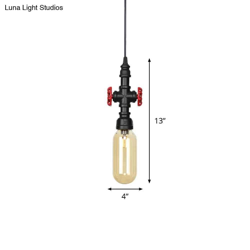 Industrial Black Ball/Capsule Suspension Light With Amber Glass - Ceiling Pendant Pipe Lamp (1