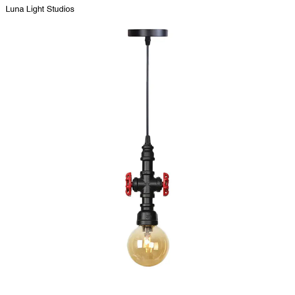 Industrial Black Ball/Capsule Suspension Light With Amber Glass - Ceiling Pendant Pipe Lamp (1