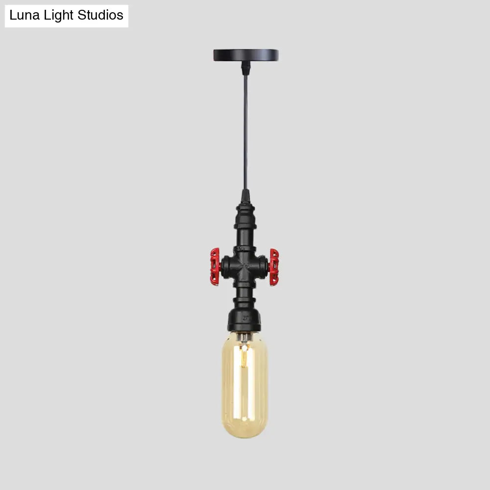 Industrial Black Ball/Capsule Suspension Light With Amber Glass - Ceiling Pendant Pipe Lamp (1