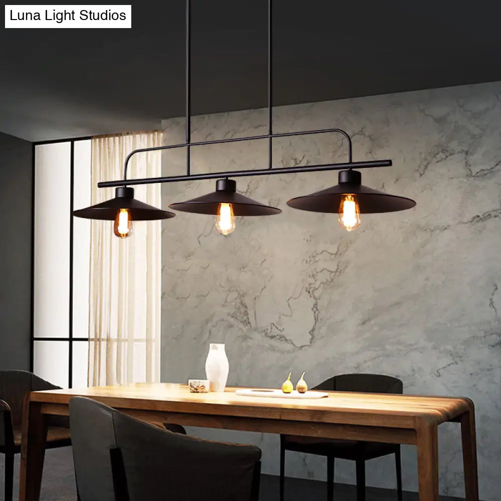 Industrial Black Finish Flared Hanging Lamp With 3 Lights - Perfect For Restaurants!