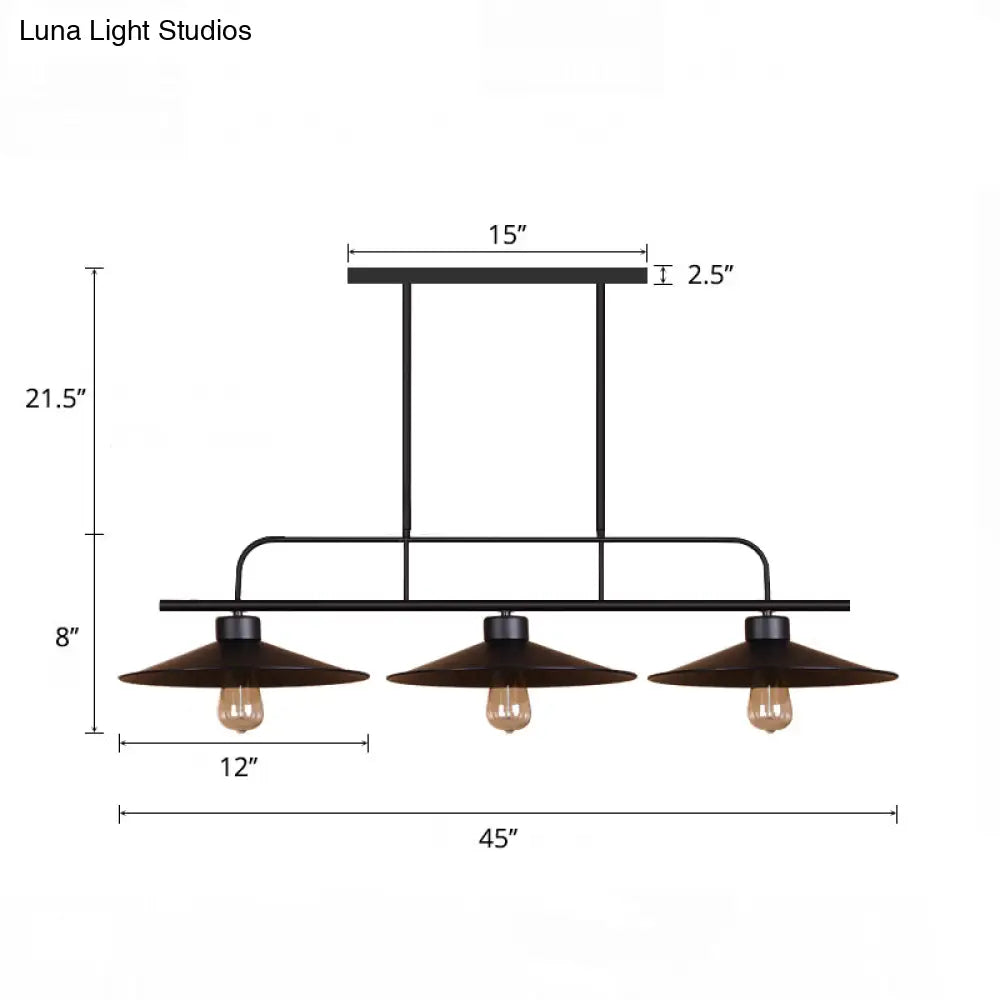 Industrial Black Finish Flared Hanging Lamp With 3 Lights - Perfect For Restaurants!