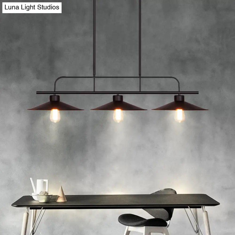 Industrial Black Finish Flared Hanging Lamp With 3 Lights - Perfect For Restaurants!