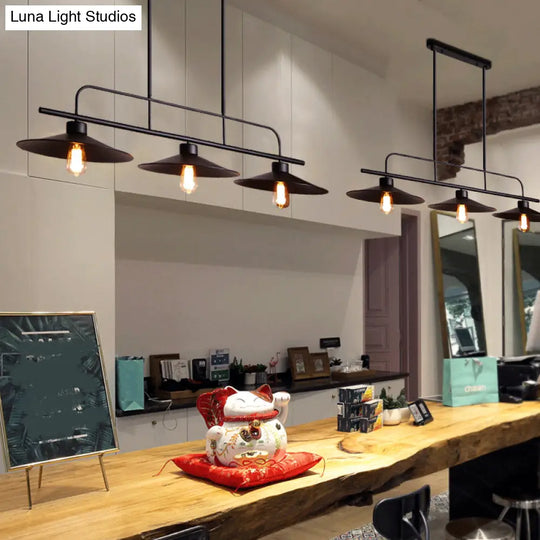 Industrial Black Finish Flared Hanging Lamp With 3 Lights - Perfect For Restaurants!