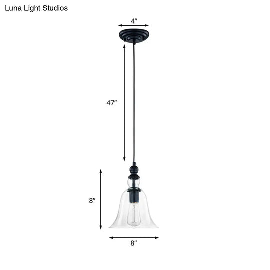 Industrial Flared Ceiling Light - Black And Clear Glass Pendant Lighting Fixture For Dining Room