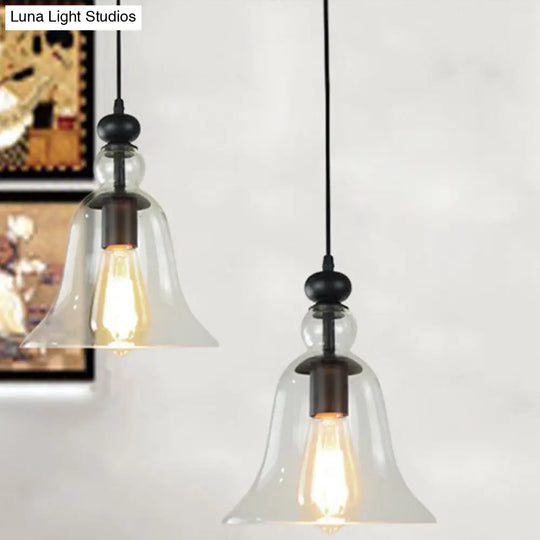 Industrial Flared Ceiling Light - Black And Clear Glass Pendant Lighting Fixture For Dining Room