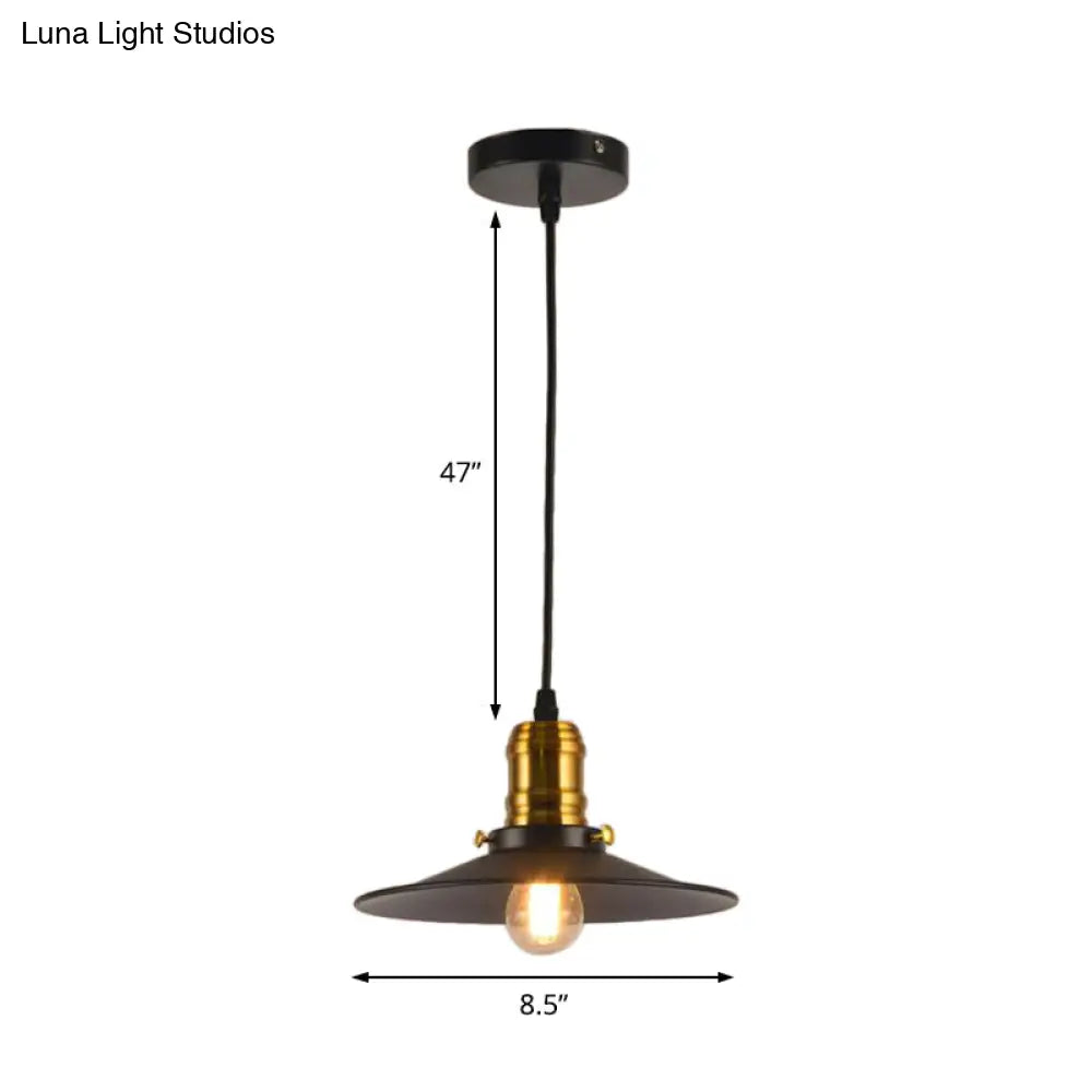 Industrial Black Single Bulb Pendant Light For Dining Room - 8.5 10 12 Width Options