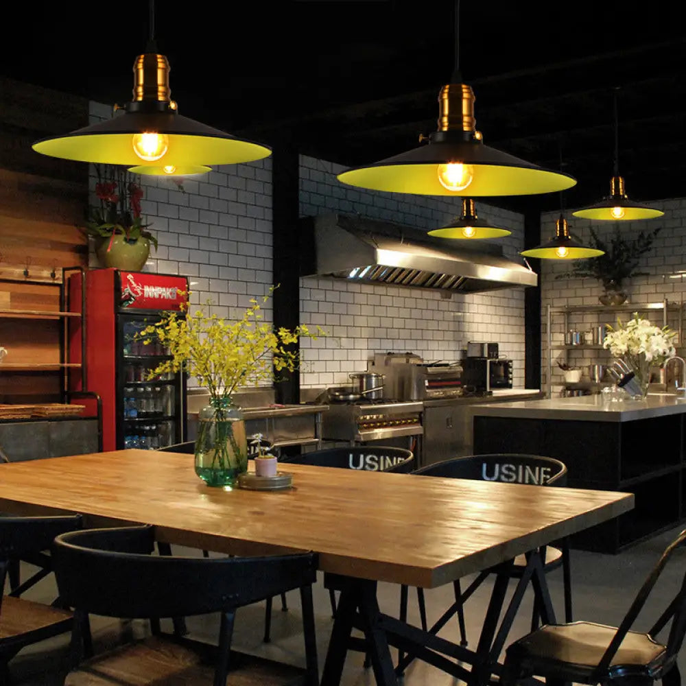 Industrial Black Flared Single Bulb Metal Pendant Light - 8.5’/10’/12’ Wide Stylish Dining