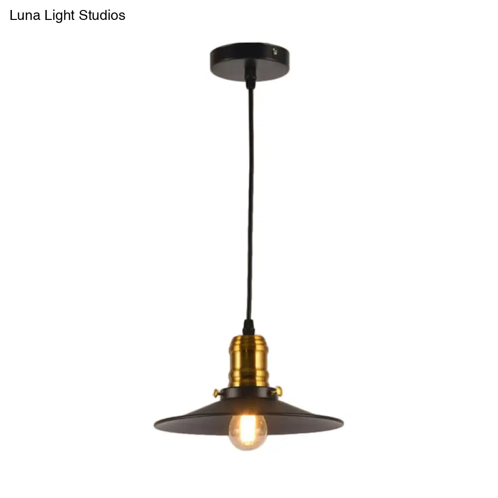 Industrial Black Flared Single Bulb Metal Pendant Light - 8.5’/10’/12’ Wide Stylish Dining