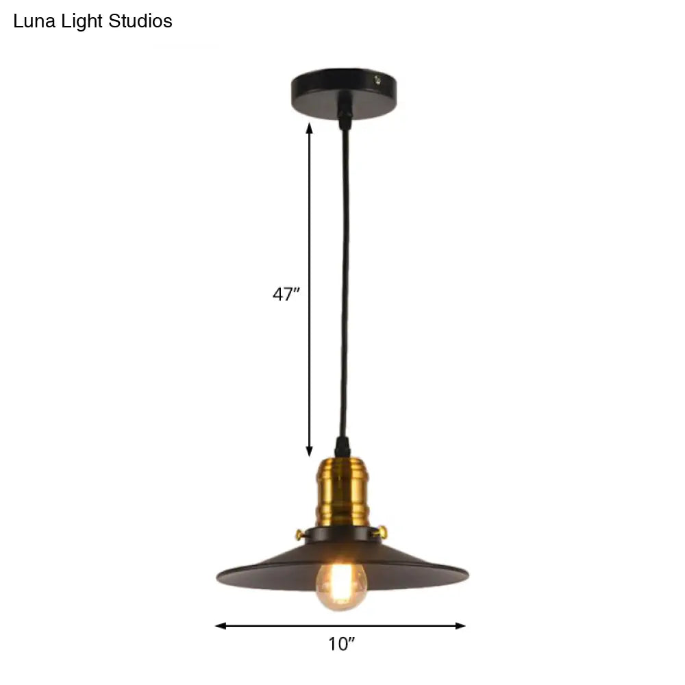 Industrial Black Flared Single Bulb Metal Pendant Light - 8.5’/10’/12’ Wide Stylish Dining