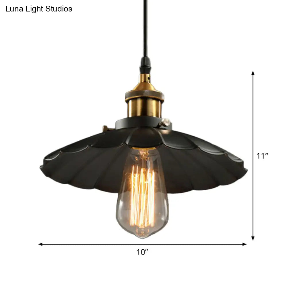 Industrial Black Floral Shade Beer Bar Pendant Lamp: 1-Head 10 Width