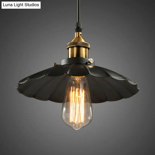 Industrial Black Floral Shade Beer Bar Pendant Lamp: 1-Head 10 Width /