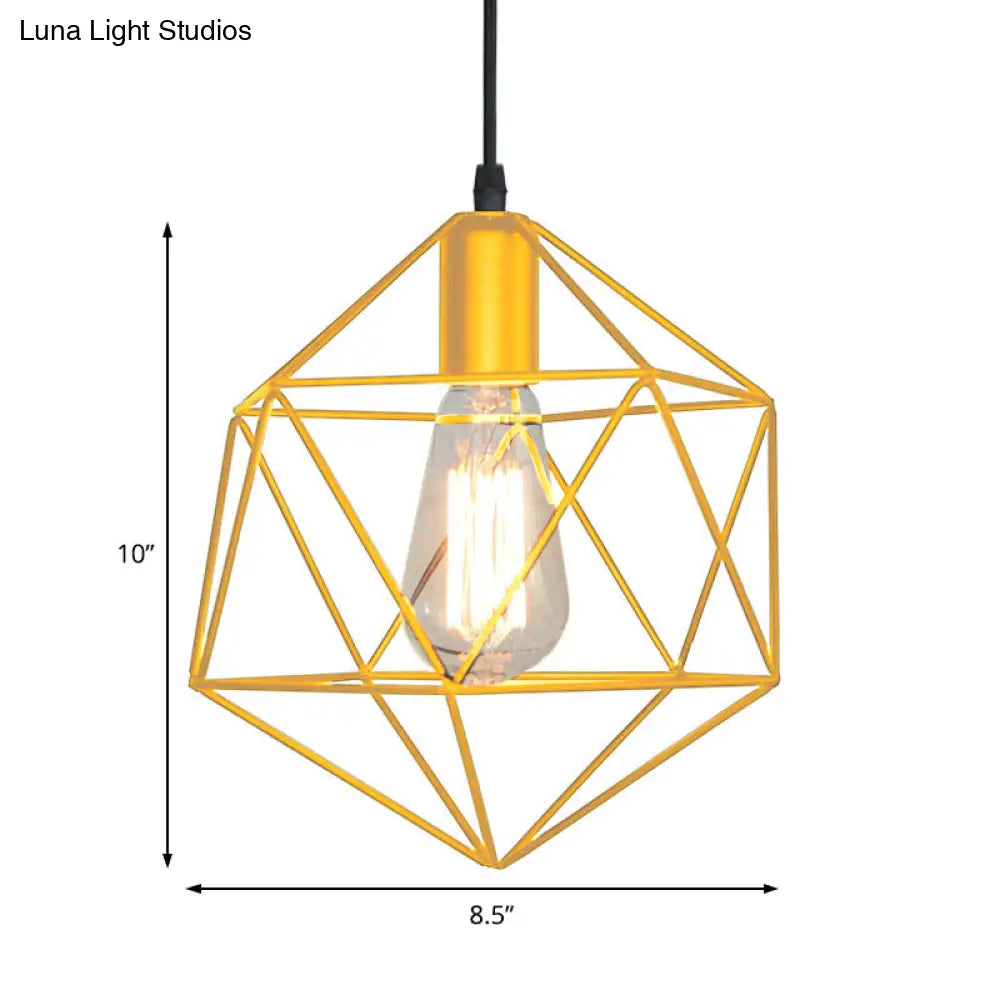 Industrial Black/Gold Geometric Cage Pendant Light - Metal Hanging Lamp For Kitchen Island