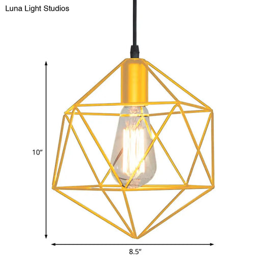 Industrial Black/Gold Geometric Cage Pendant Light - Metal Hanging Lamp For Kitchen Island