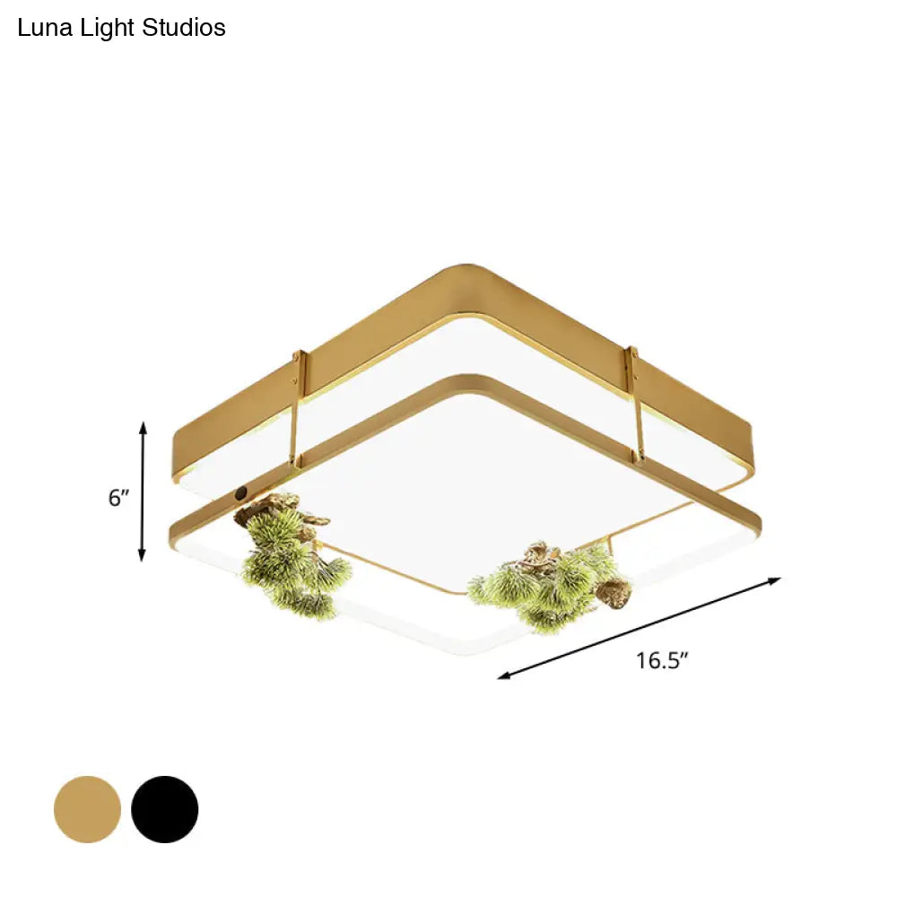 Industrial Black/Gold Led Flush Mount Ceiling Light For Bedroom - 16.5/20.5 Square/Round Metal