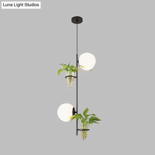 Industrial Black/Gold Metal Led Pendant Ceiling Fixture With Glass Shades - 2-Light Sphere Cluster
