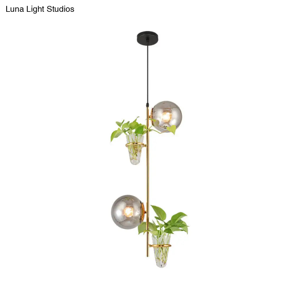 Industrial Black/Gold Metal Led Pendant Ceiling Fixture With Glass Shades - 2-Light Sphere Cluster