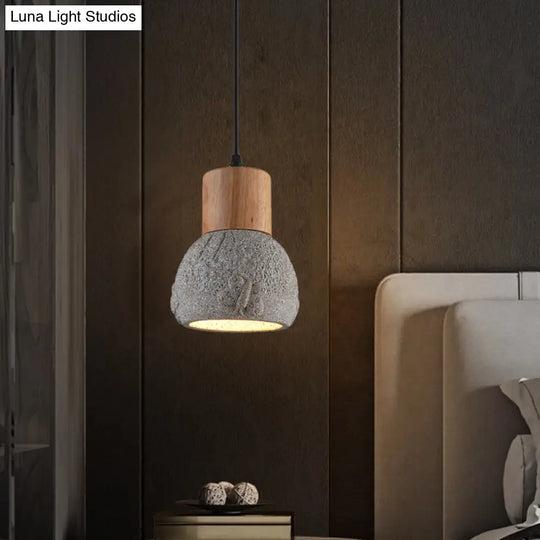 Industrial Black/Grey/Brown Head Cement Ceiling Light With Wood Dome And Butterfly Pattern- Bedroom